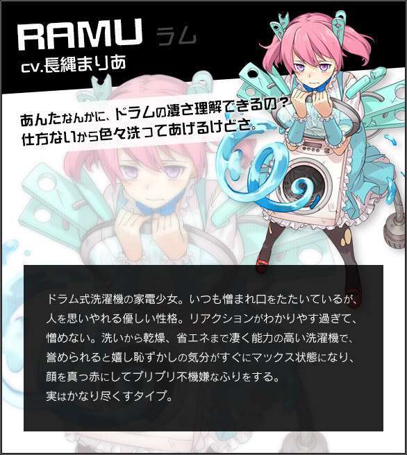 Maria Naganawa sebagai Ramu, sang mesin cuci tsundere.