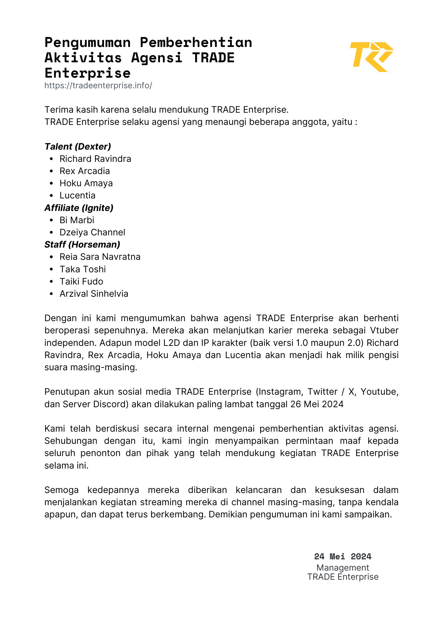 TRADE Enterprise announcement