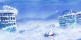 Spring 2026 Anime: Snowball Earth Screenshot from Snowball Earth anime episode 1 showing Tetsuo emerging from his escape pod into a now desolate frozen Earth.