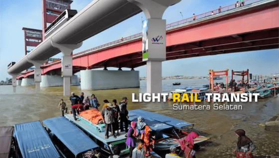 jalur LRT Palembang akan berdampingan dengan Jembatan Ampera  Ilustrasi 3 dimensi jalur LRT yang berdampingan dengan Jembatan Ampera