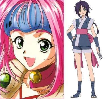 Kiri ke kanan: Mylene Flare Jenius (Macross 7) dan Misao Makimachi (Samurai X)