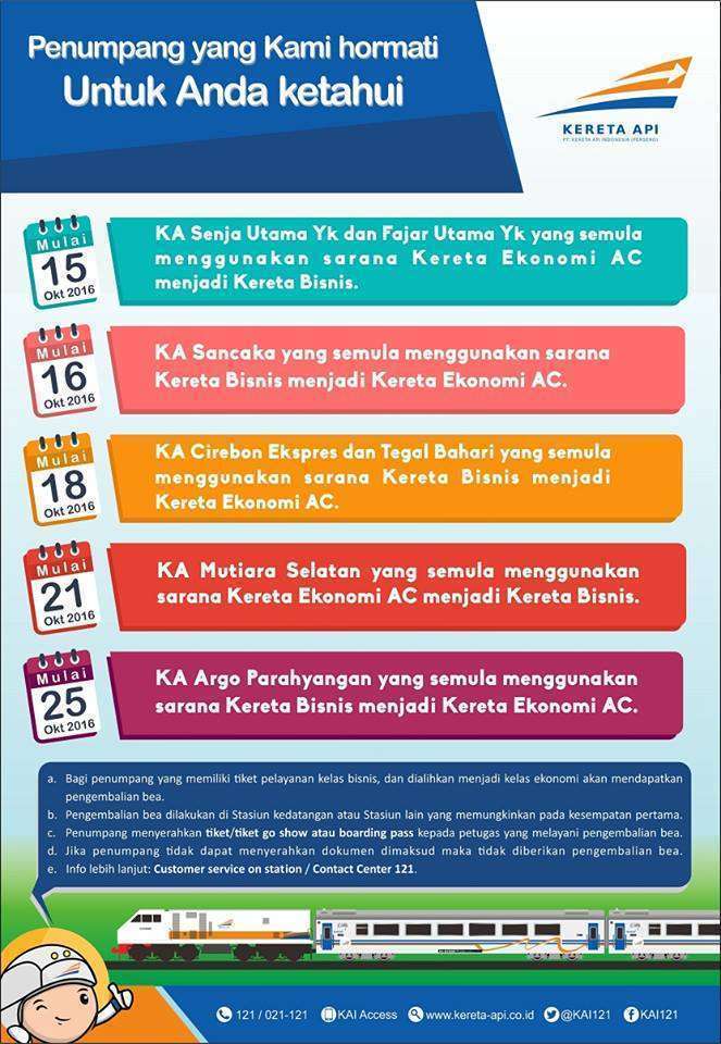 Informasi terkait perubahan susunan rangkaian KA | Sumber: KAI121 (Facebook)