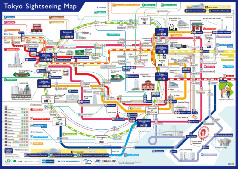 Tokyo Sightseeing Map atau Peta Wisata Tokyo yang berisikan ilustrasi spot wisata serta bandara dalam bahasa Inggris untuk para wisatawan | Sumber: Tokyo Metro