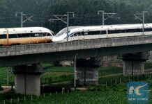 Tiongkok Selesaikan Uji Coba Dua Purwarupa Kereta Cepat Terbarunya Dua Purwarupa kereta cepat, Blue Dolphin dan Golden Phoenix saat berpapasan | Foto: New China