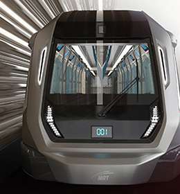 Tampak bentuk wajah kereta MRT Malaysia dengan display LED. 