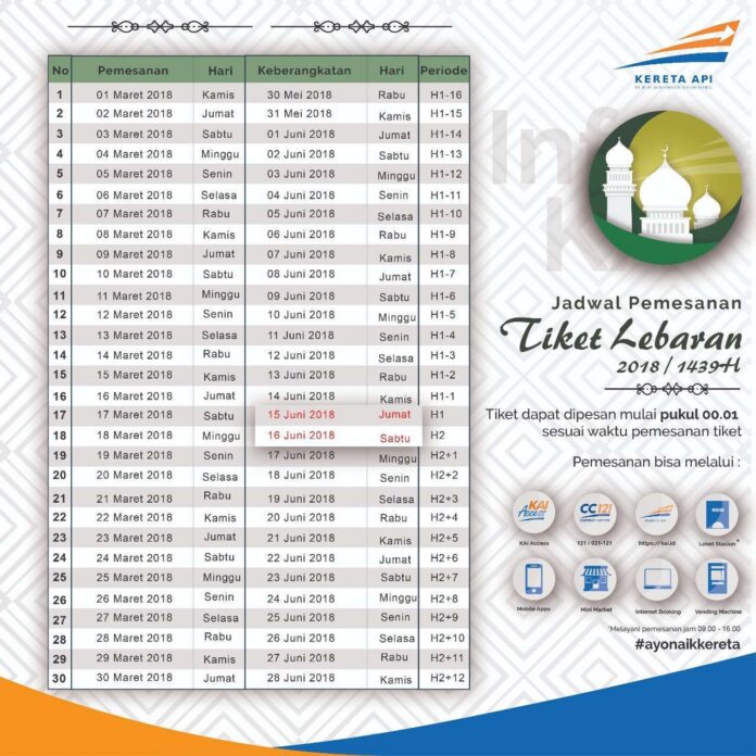Jadwal Pemesanan tiket lebaran 2018