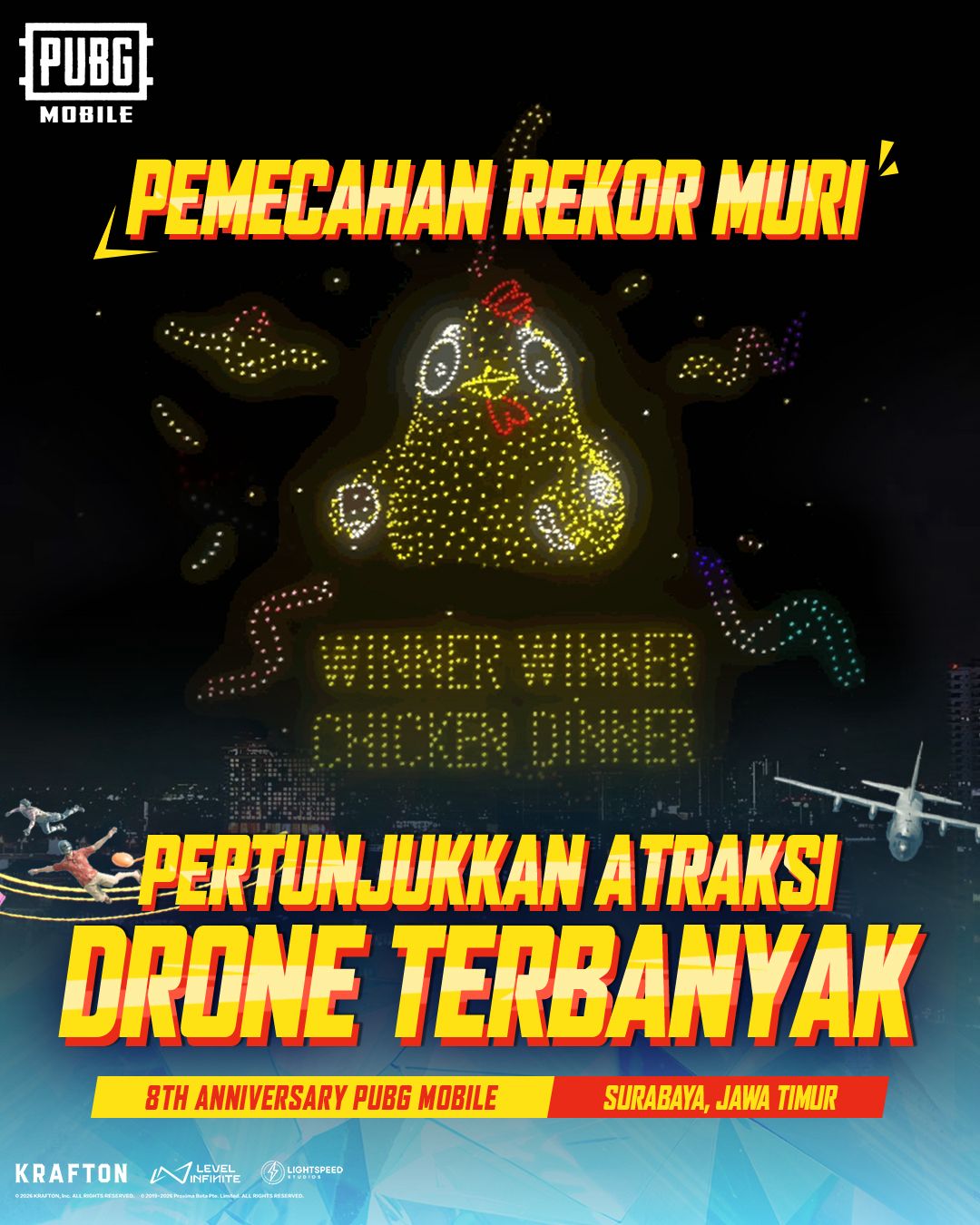 Pertunjukan Drone di Festival 8th Anniversary PUBG Mobile Surabaya