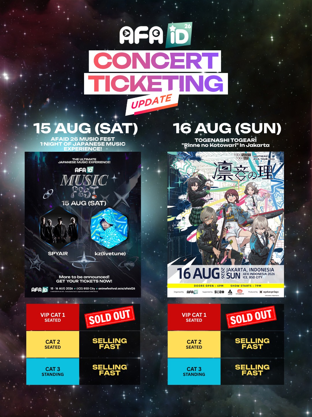 #AFAID26 🎟️ Tiket Tersisa Terjual Cepat!🔥 VIP CAT 1 SOLD OUT for BOTH DAYS!🔥SATURDAY (15 AUG)